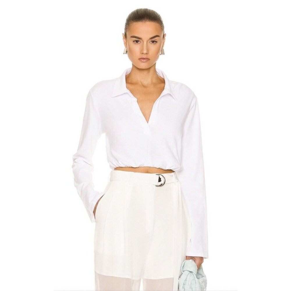 The Range Bubble Cropped Polo White Long Sleeve